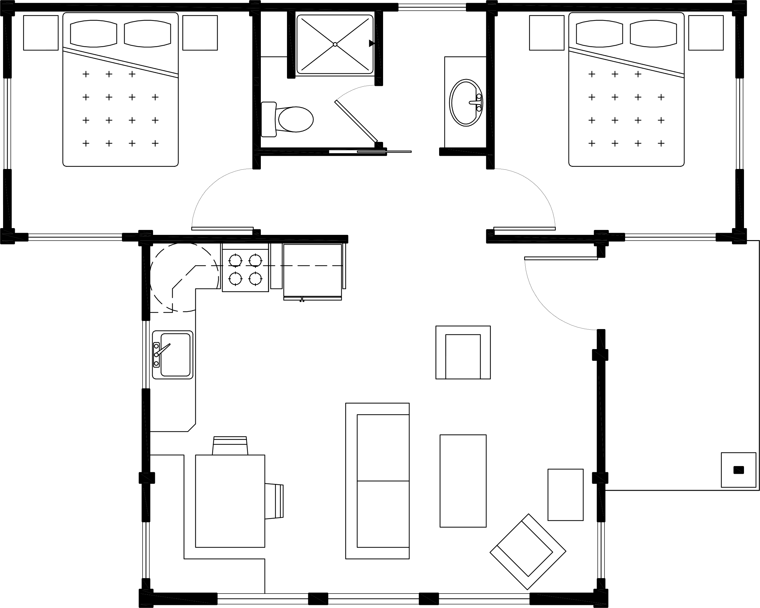 Two Bedroom Water View Cabin Floor Plan