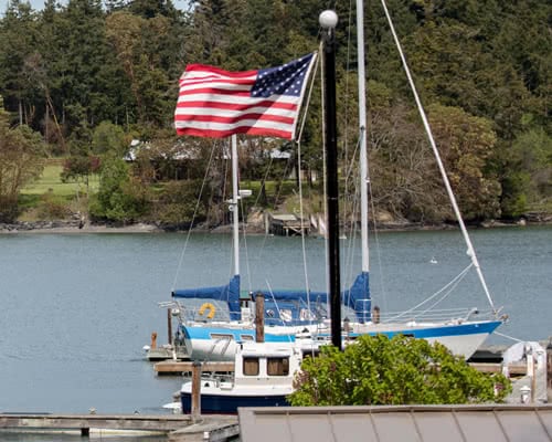 Snug Harbor Pier and American Flag