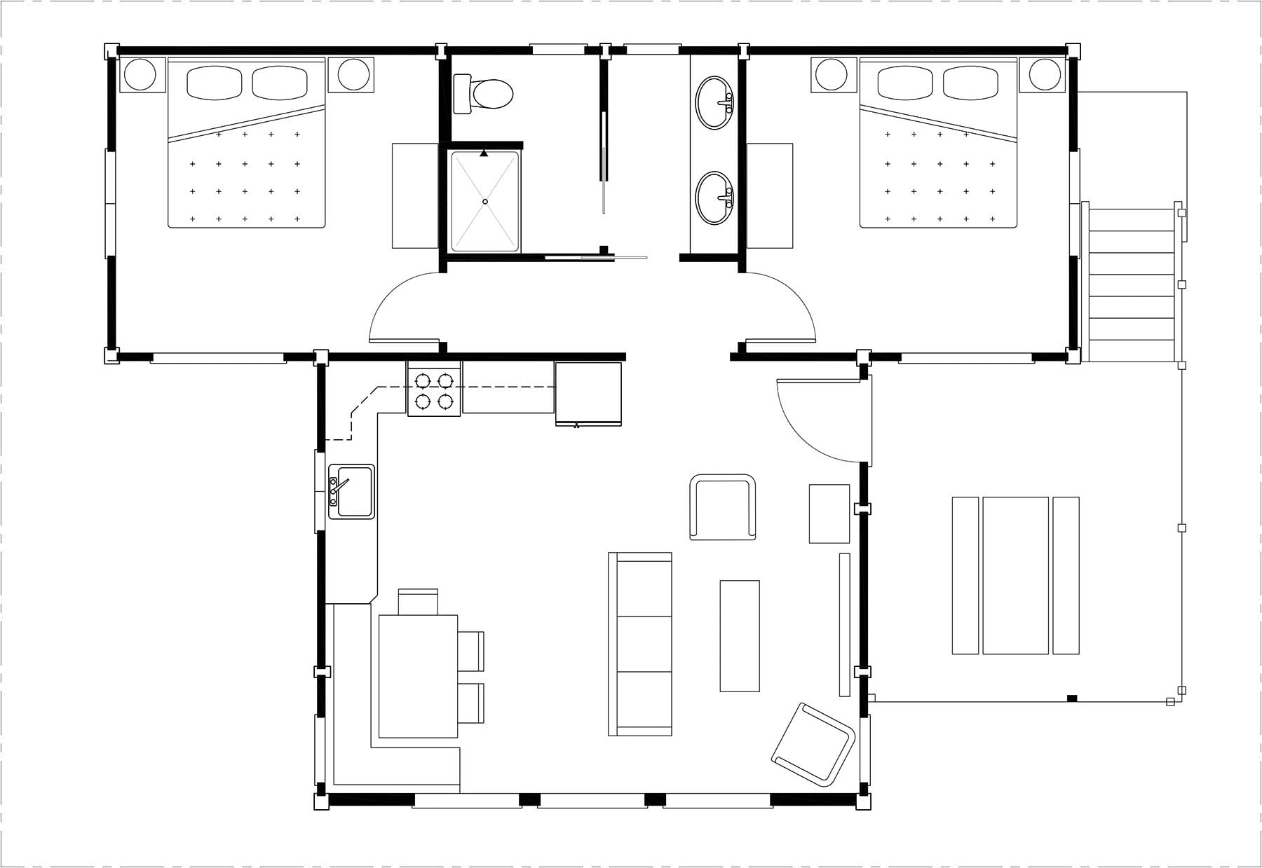 Two Bedroom Water View King Cabin Floor Plan