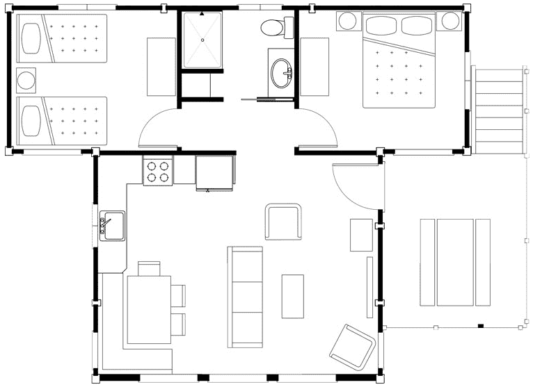 Two Bedroom Waterview Cabin Floor Plan