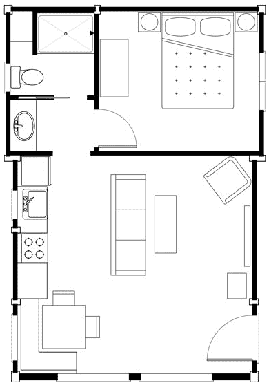 One Bedroom Waterview and Water Front Floor Plan